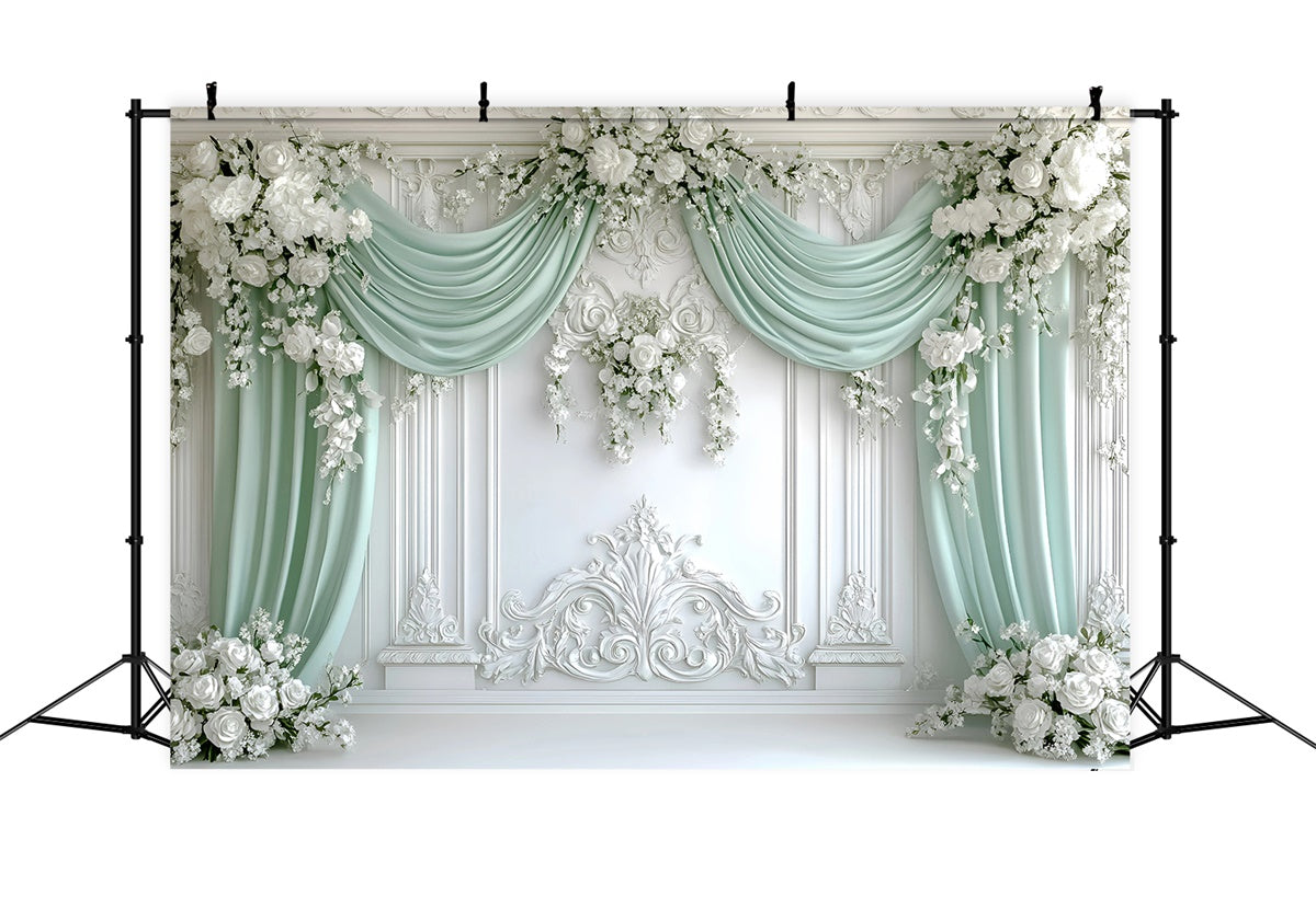 Boho Backdrops Regal Green Draped Flower Backdrop UK GQ57-228