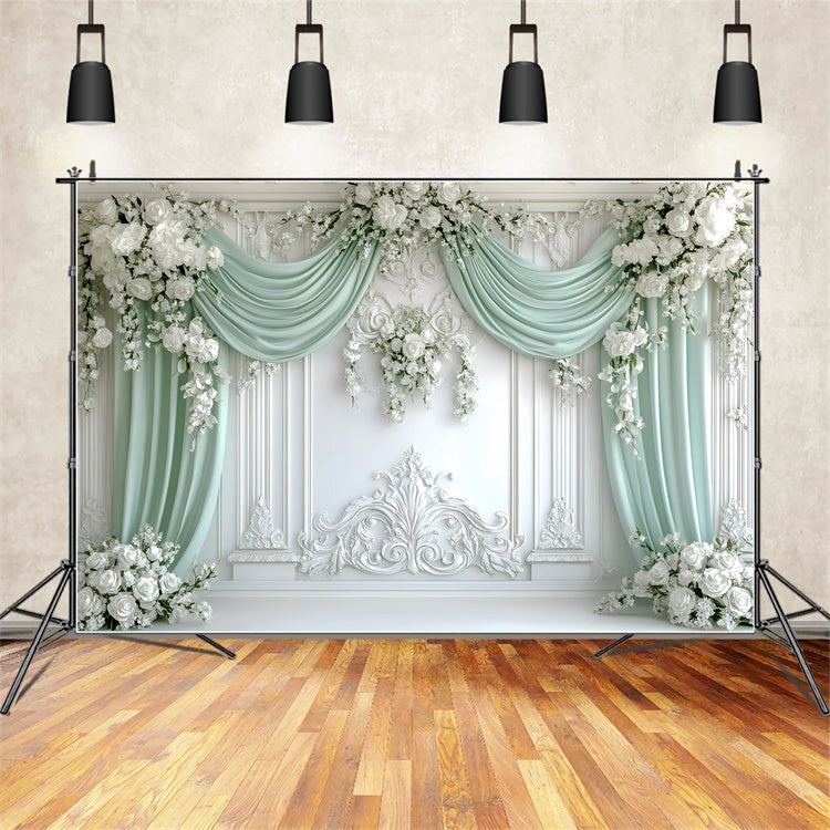 Boho Backdrops Regal Green Draped Flower Backdrop UK GQ57-228