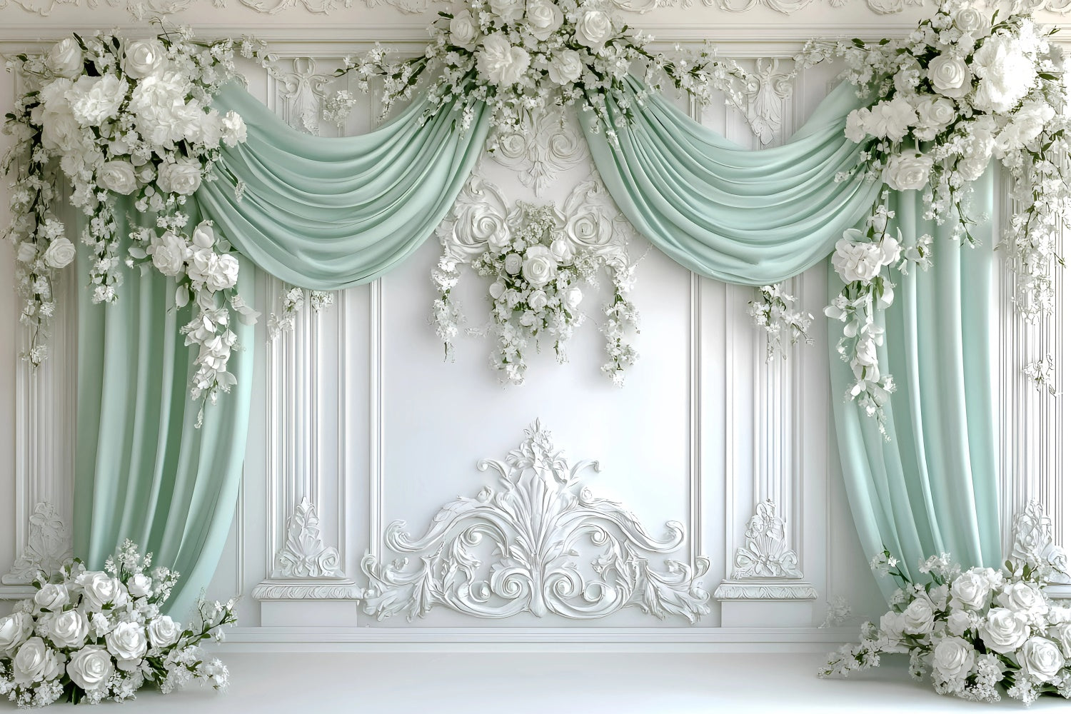 Boho Backdrops Regal Green Draped Flower Backdrop UK GQ57-228