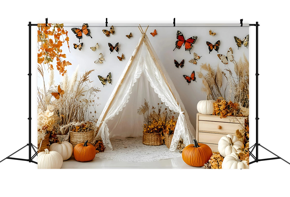 Bohemian Style Backdrop Autumn Butterfly Tent Backdrop UK GQ57-231