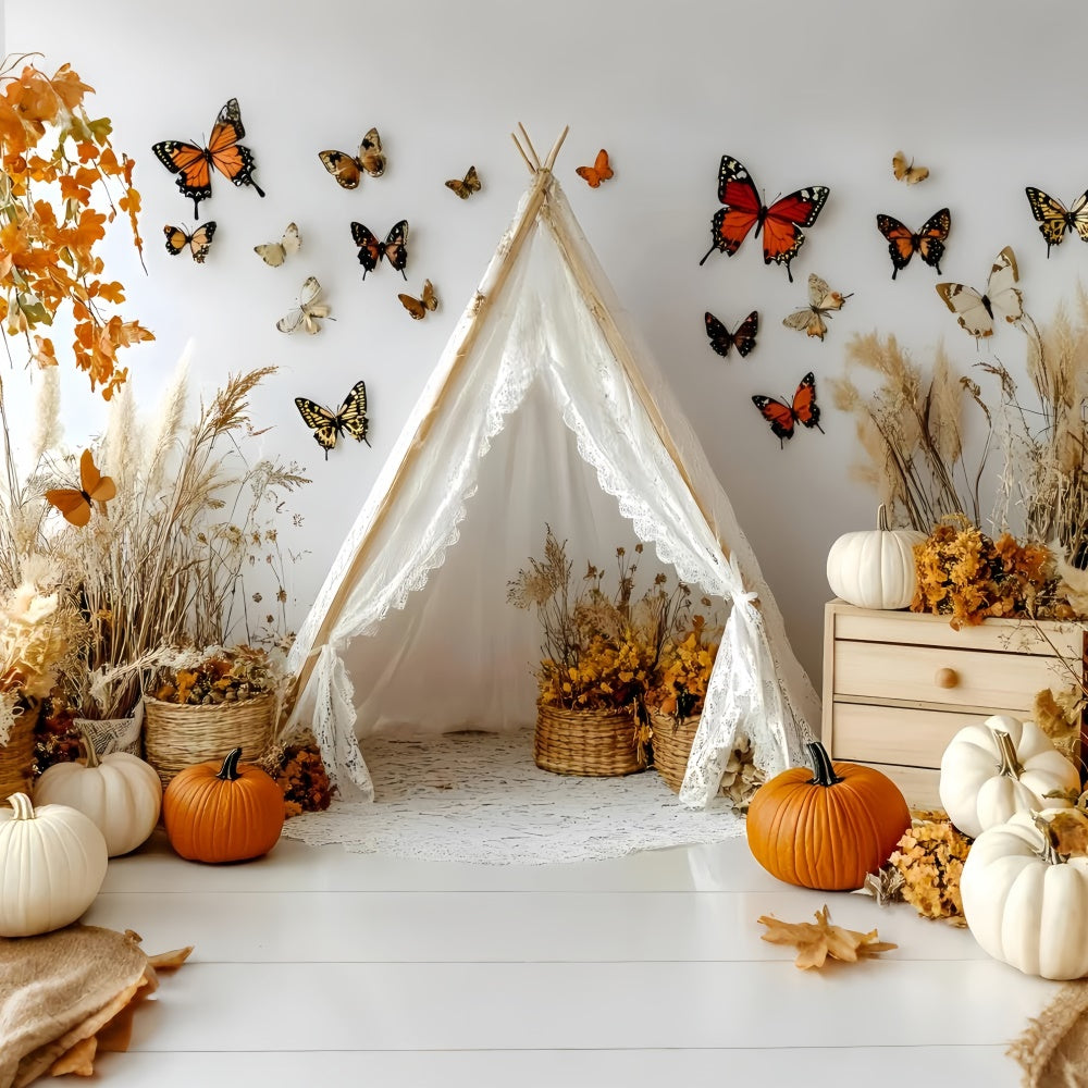 Bohemian Style Backdrop Autumn Butterfly Tent Backdrop UK GQ57-231