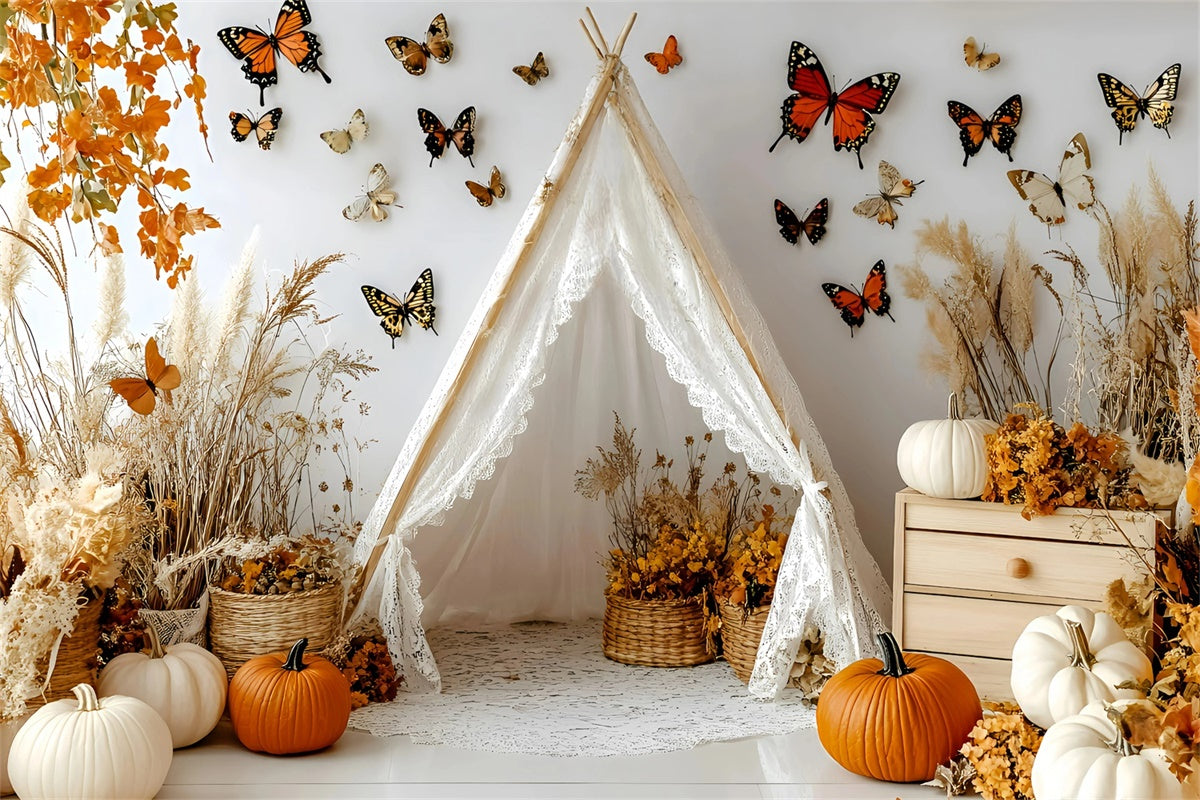 Bohemian Style Backdrop Autumn Butterfly Tent Backdrop UK GQ57-231