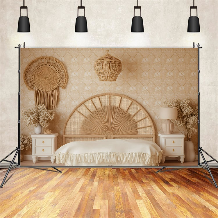 Bohemian Photo Backdrop Rattan Rustic Bedroom Backdrop UK GQ57-232