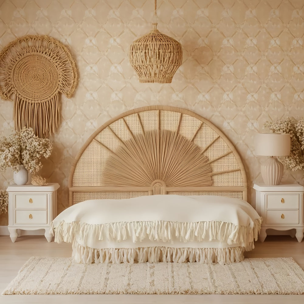 Bohemian Photo Backdrop Rattan Rustic Bedroom Backdrop UK GQ57-232