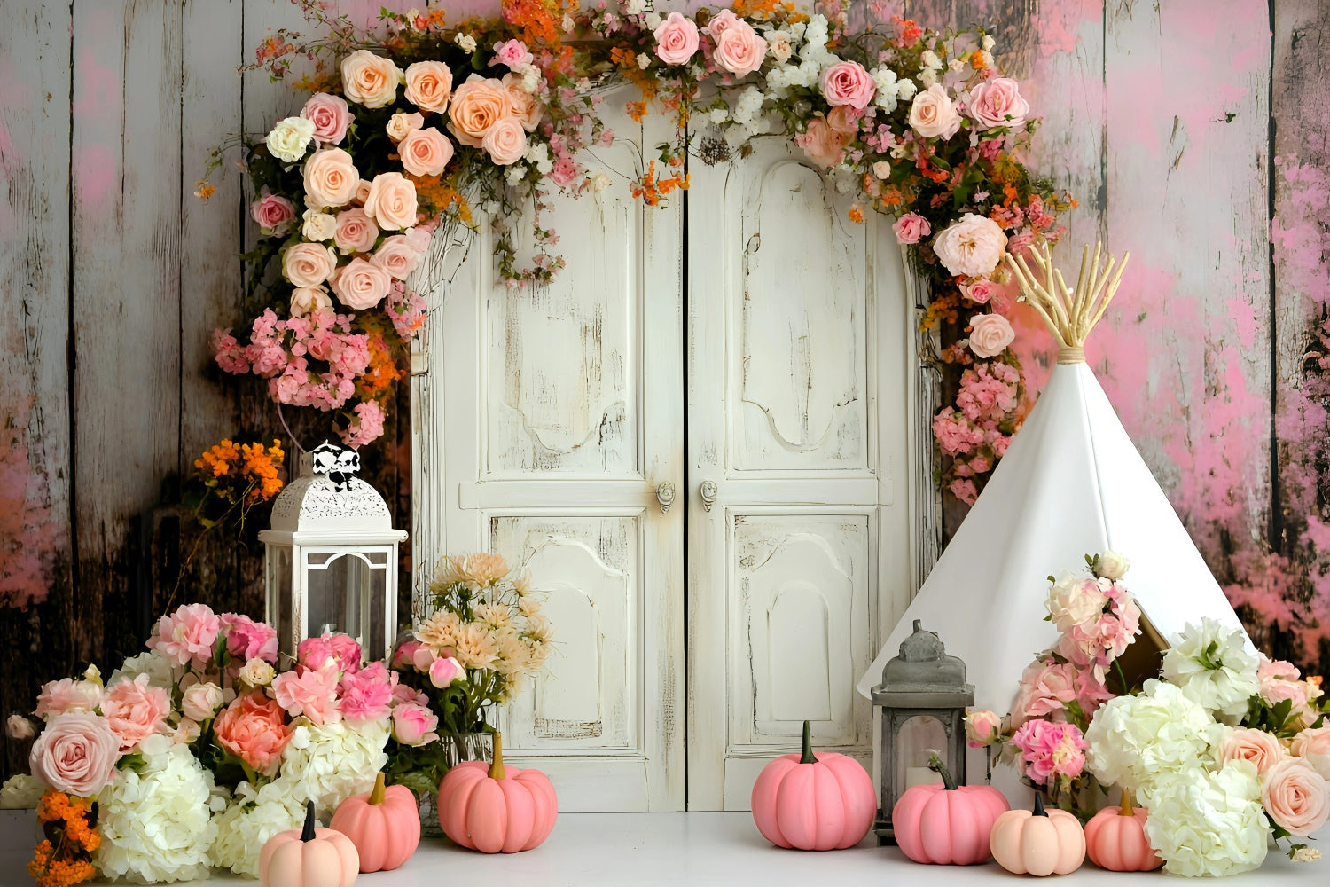 Bohemian Backdrop Sweet Rose Pumpkin Arch Backdrop UK GQ57-240