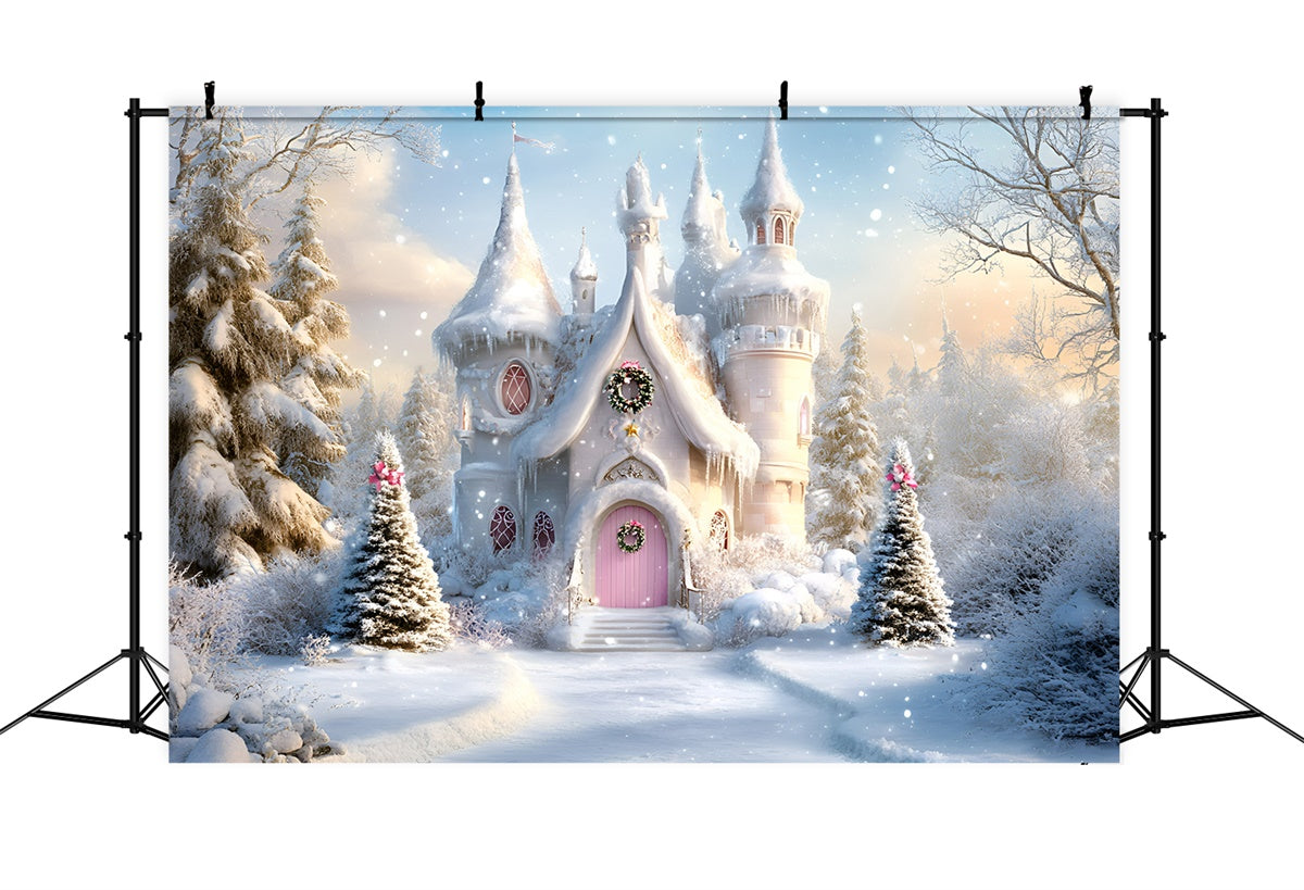 Christmas Photo Backdrop Pink Door Winter Dreams Backdrop UK GQ57-25