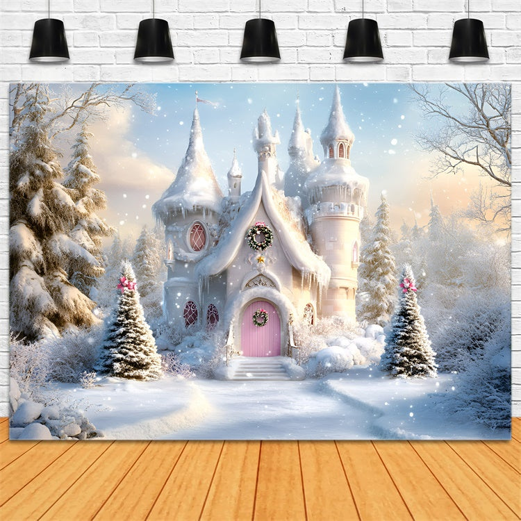 Christmas Photo Backdrop Pink Door Winter Dreams Backdrop UK GQ57-25