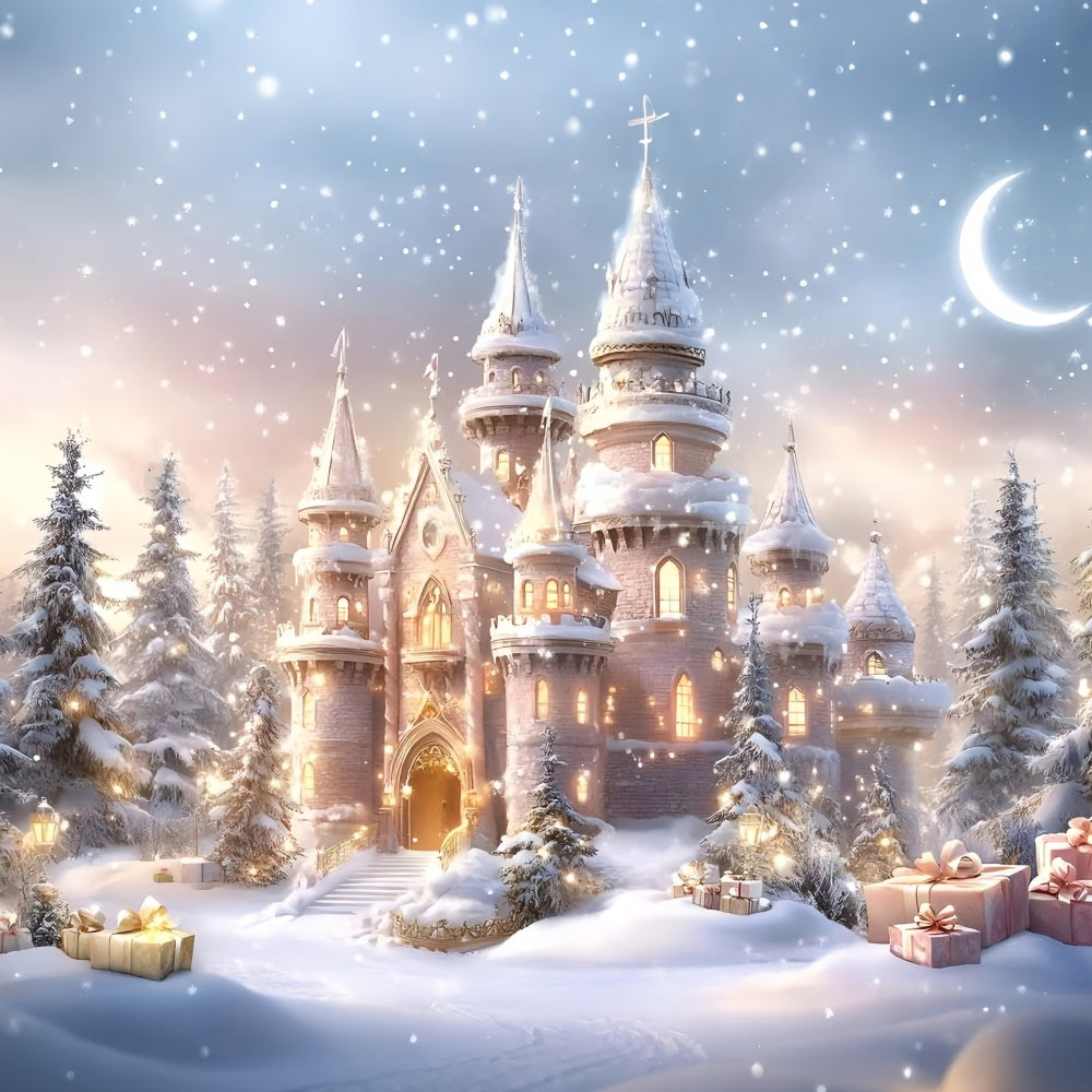 Christmas Backdrop For Photos Snowfall Gift Palace Backdrop UK GQ57-26