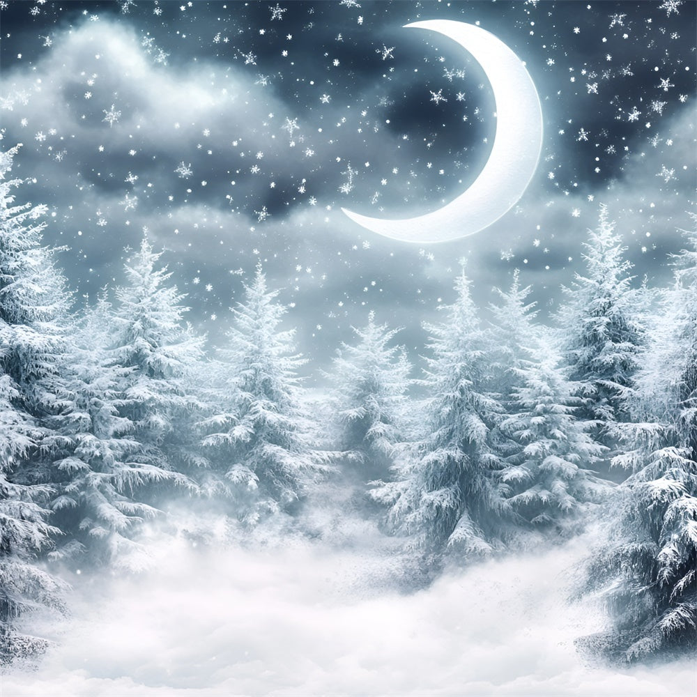 Winter Forest Backdrop Crescent Night Snowfall Backdrop UK GQ57-67