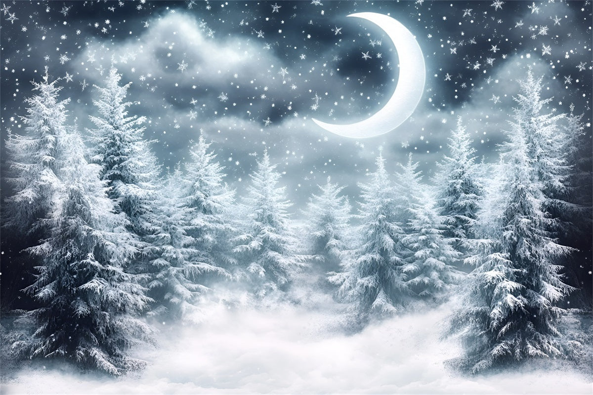 Winter Forest Backdrop Crescent Night Snowfall Backdrop UK GQ57-67