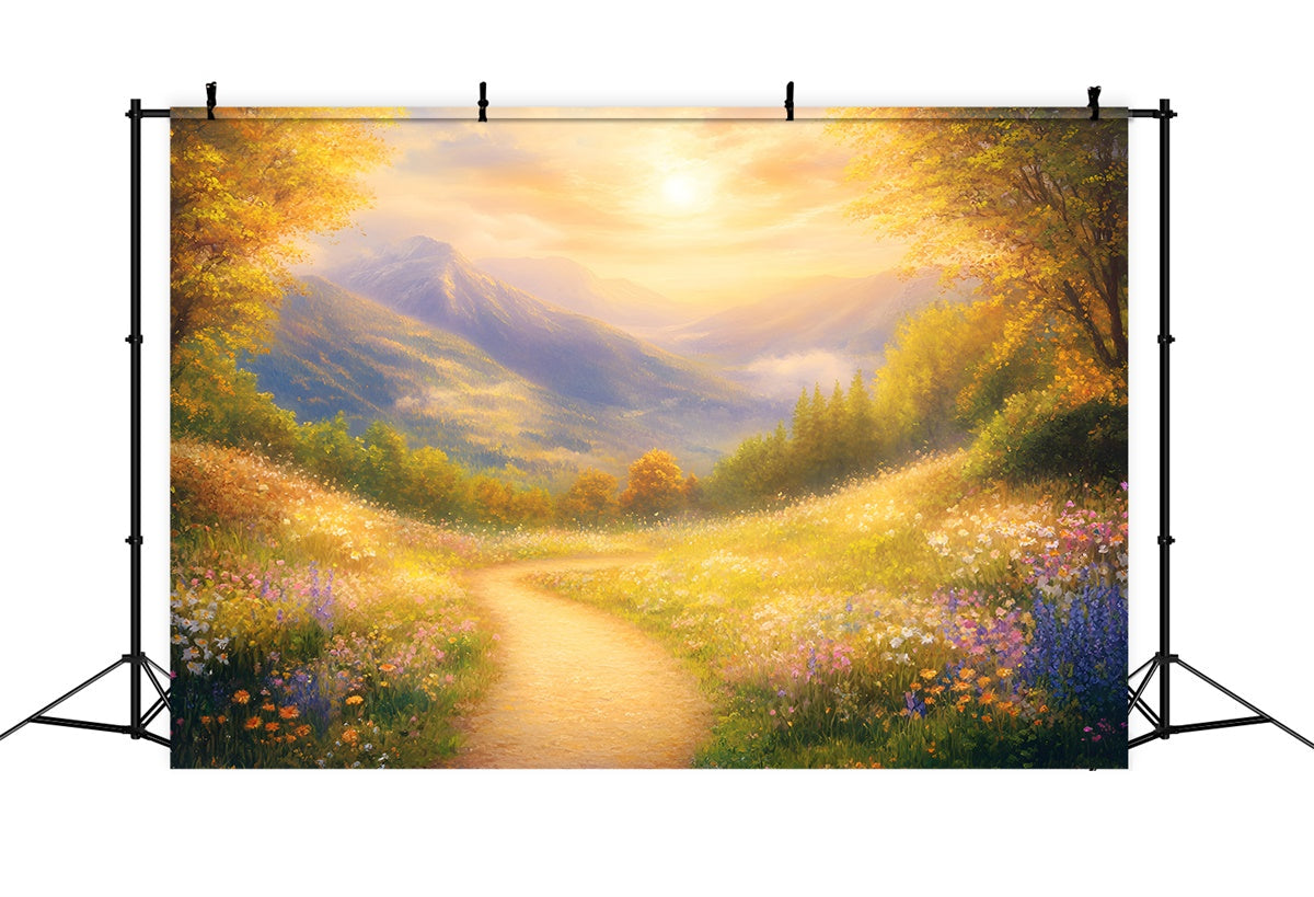 Forest Backdrop Photography Golden Meadow Path Backdrop UK GQ57-70