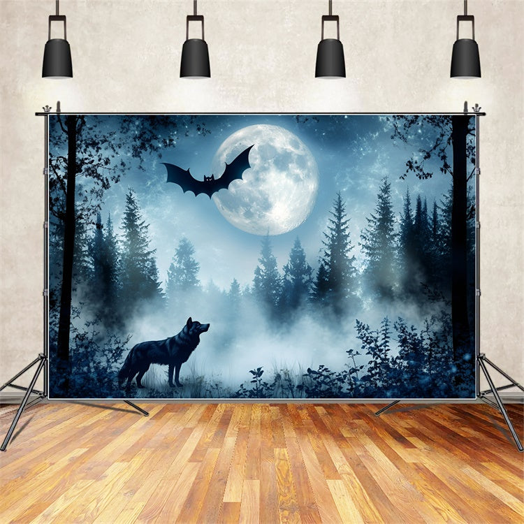 Scary Forest Backdrop Wolf Bat Twilight Backdrop UK GQ57-82