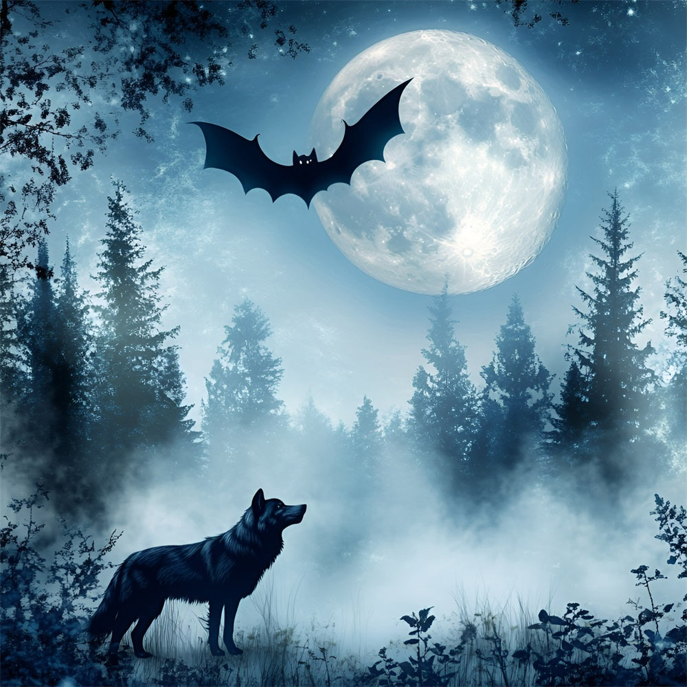 Scary Forest Backdrop Wolf Bat Twilight Backdrop UK GQ57-82