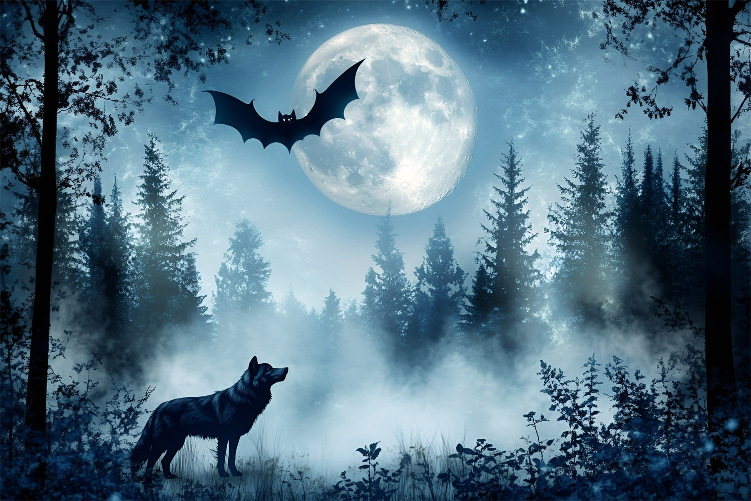 Scary Forest Backdrop Wolf Bat Twilight Backdrop UK GQ57-82