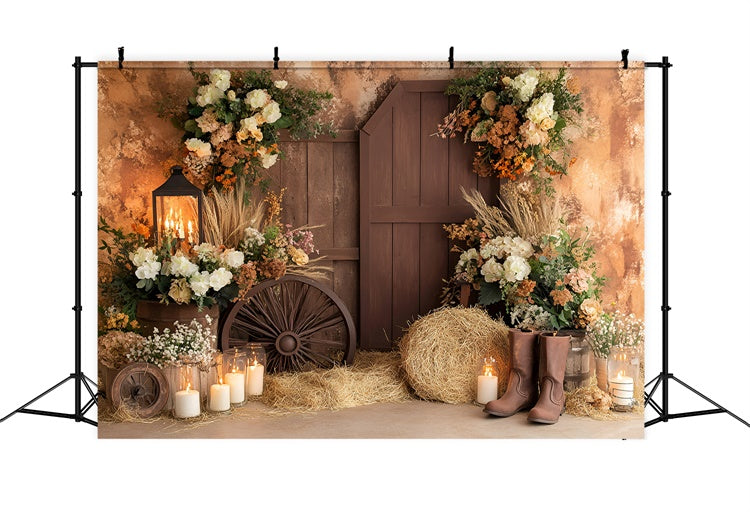 Boho Backdrop Rustic Boots Blossoms Autumn Photo Backdrop UK GQ57-94