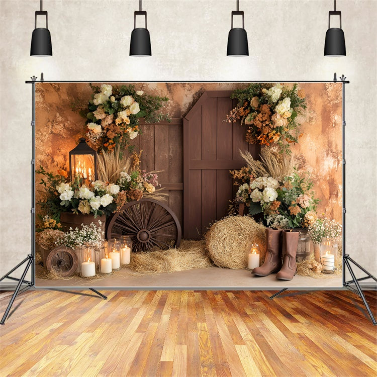 Boho Backdrop Rustic Boots Blossoms Autumn Photo Backdrop UK GQ57-94