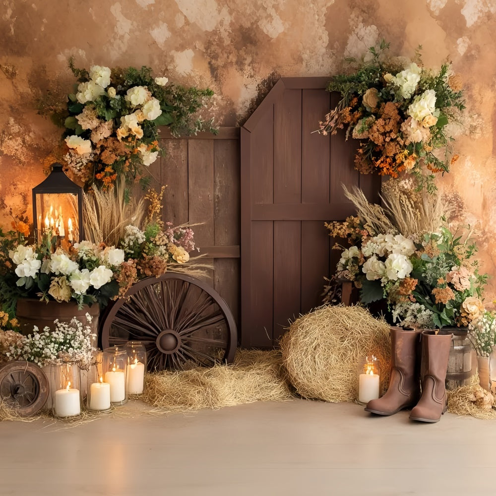 Boho Backdrop Rustic Boots Blossoms Autumn Photo Backdrop UK GQ57-94