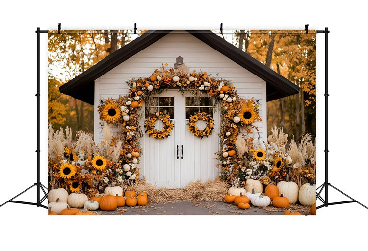 Fall Backdrops Harvest Cottage Sunflower Backdrop UK GQ57-96