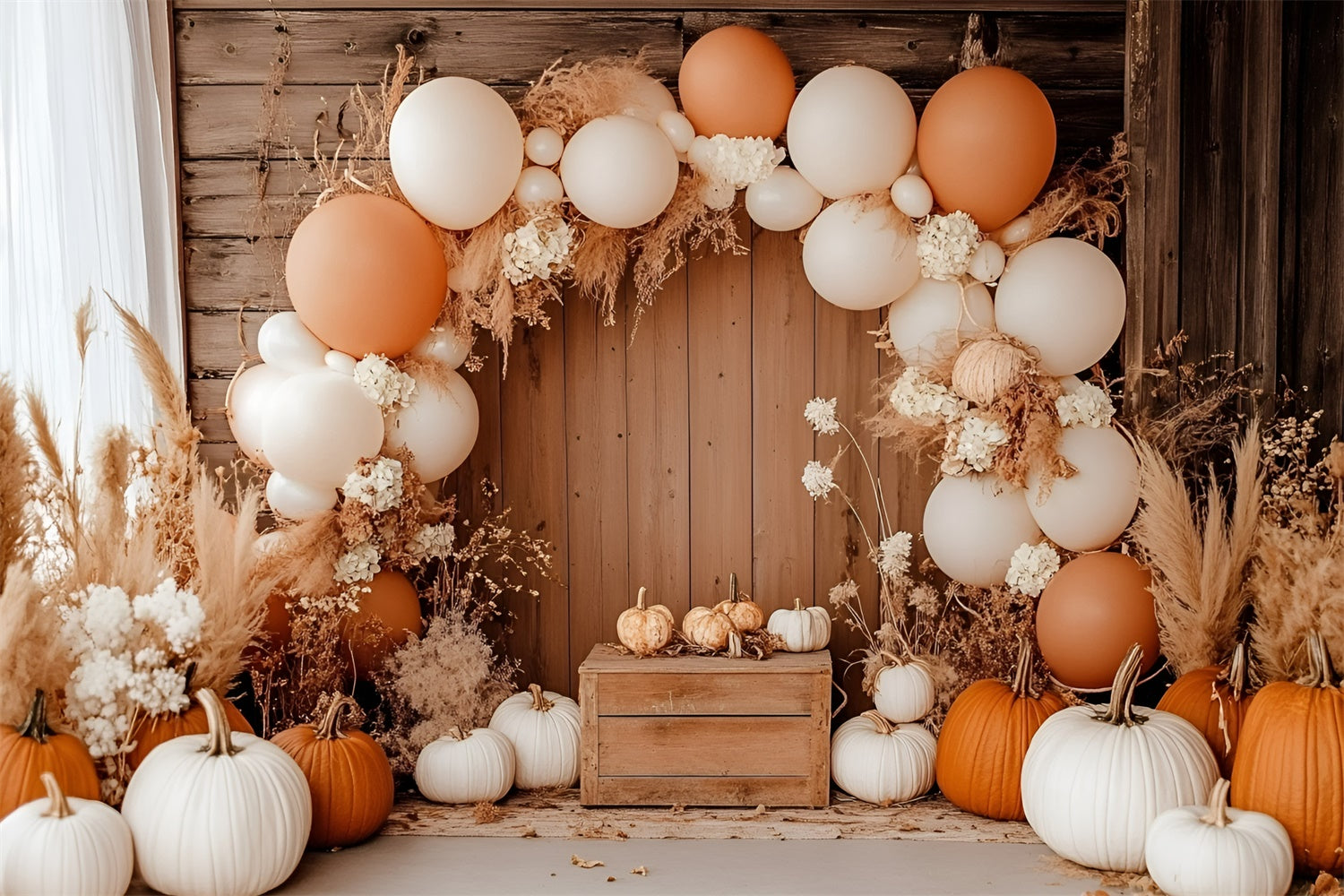 Boho Photo Backdrop Pumpkin Balloon Arch Autumn Backdrop UK GQ57-99