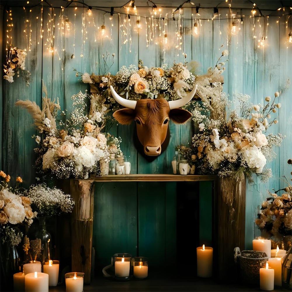 Rustic Backdrop Rustic Floral Longhorn Wall Arrangement Vintage Studio Backdrop UK GQ58-123