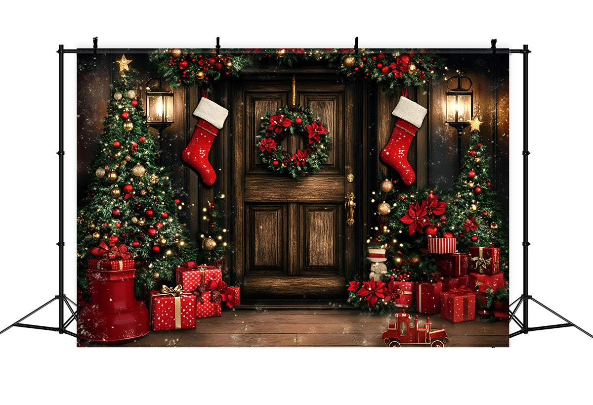 Christmas Backdrops Sale Vintage Brown Wood Wall Gifts Red Christmas Backdrop UK GQ58-13