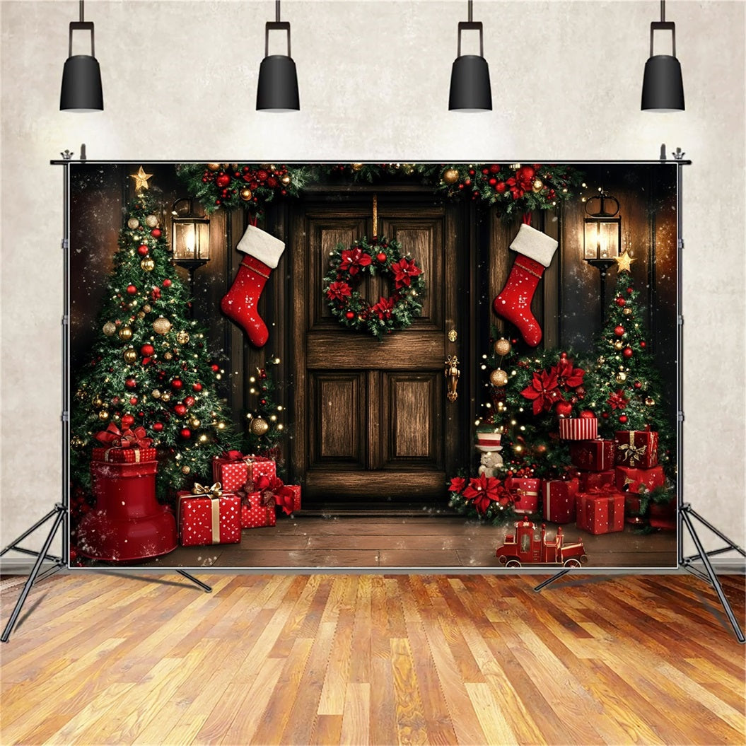 Christmas Backdrops Sale Vintage Brown Wood Wall Gifts Red Christmas Backdrop UK GQ58-13