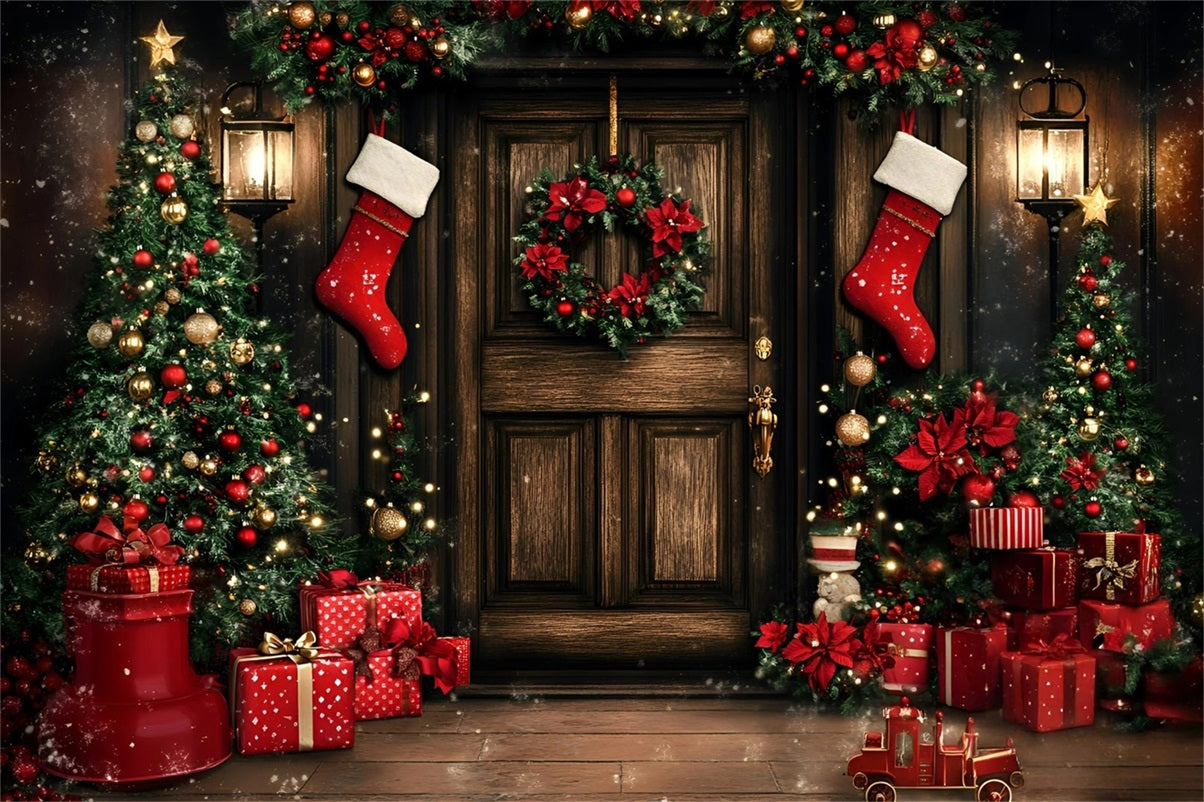 Christmas Backdrops Sale Vintage Brown Wood Wall Gifts Red Christmas Backdrop UK GQ58-13