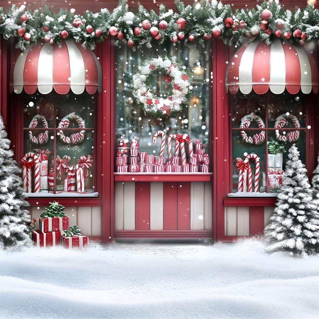 Christmas Backdrops Sale Candy Cane Red Shop Window Red Christmas Backdrop UK GQ58-14