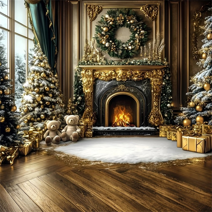 Christmas Fireplace Backdrop Luxury Gold Wall Bear Fireplace Christmas Backdrop for Photos UK GQ58-17