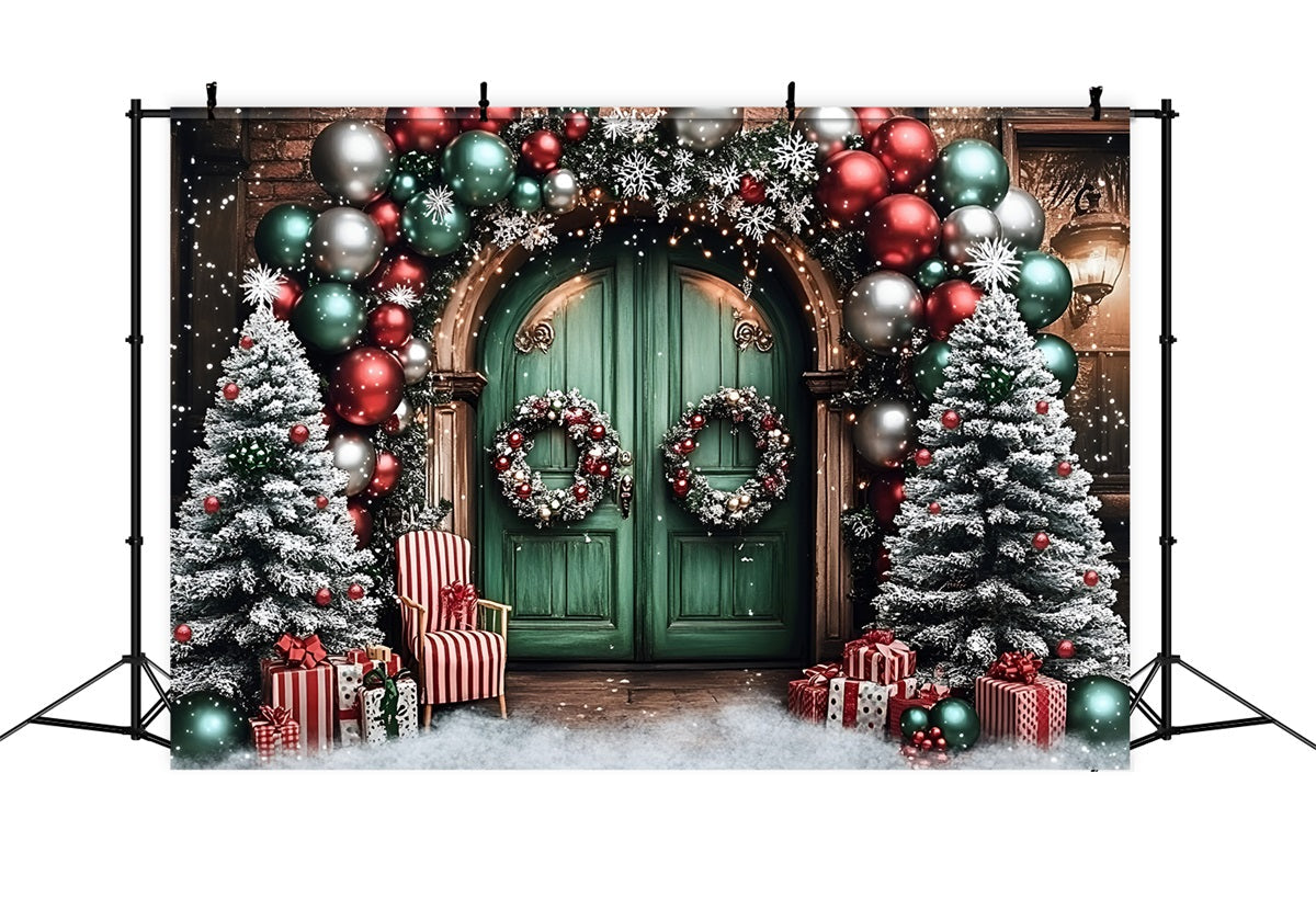 Holiday Backdrops Balloon Arch Green Door Christmas Backdrop UK GQ58-2