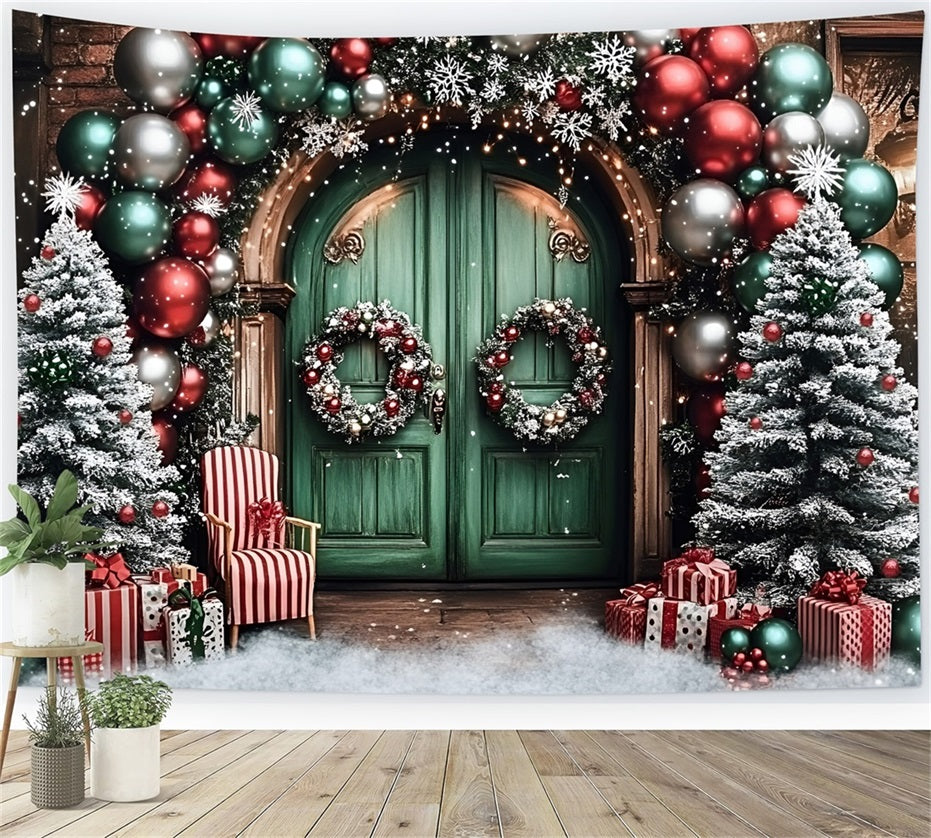 Holiday Backdrops Balloon Arch Green Door Christmas Backdrop UK GQ58-2