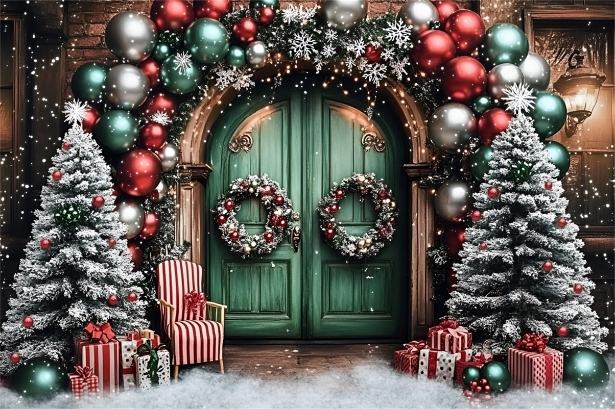 Holiday Backdrops Balloon Arch Green Door Christmas Backdrop UK GQ58-2