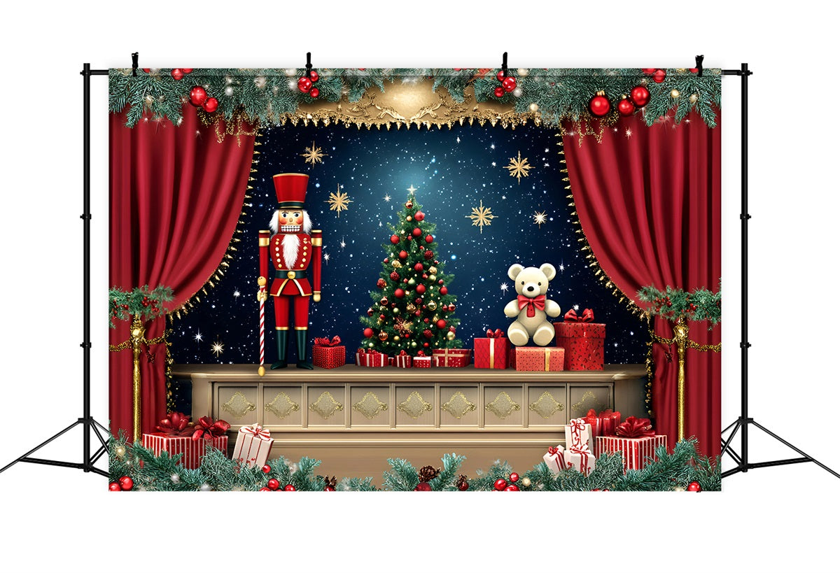 Nutcracker Backdrop Fantastic Teddy Bears Starry Night Theater Christmas Backdrops for Photography UK GQ58-23