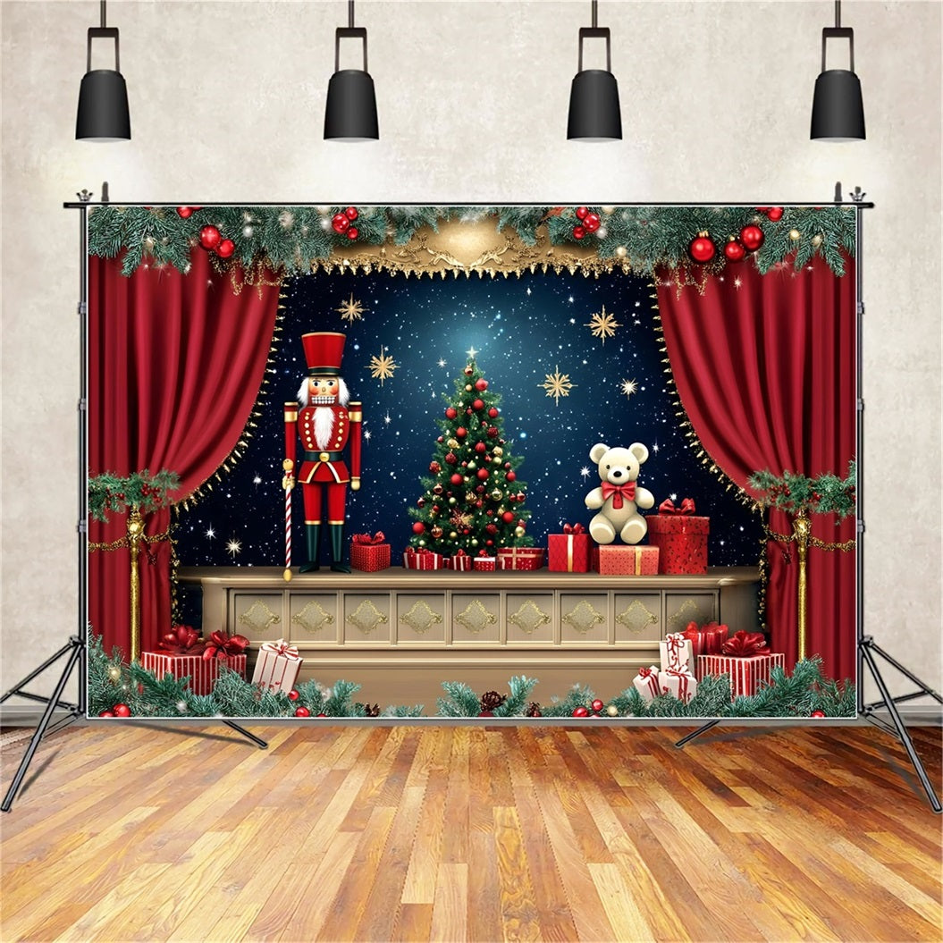 Nutcracker Backdrop Fantastic Teddy Bears Starry Night Theater Christmas Backdrops for Photography UK GQ58-23