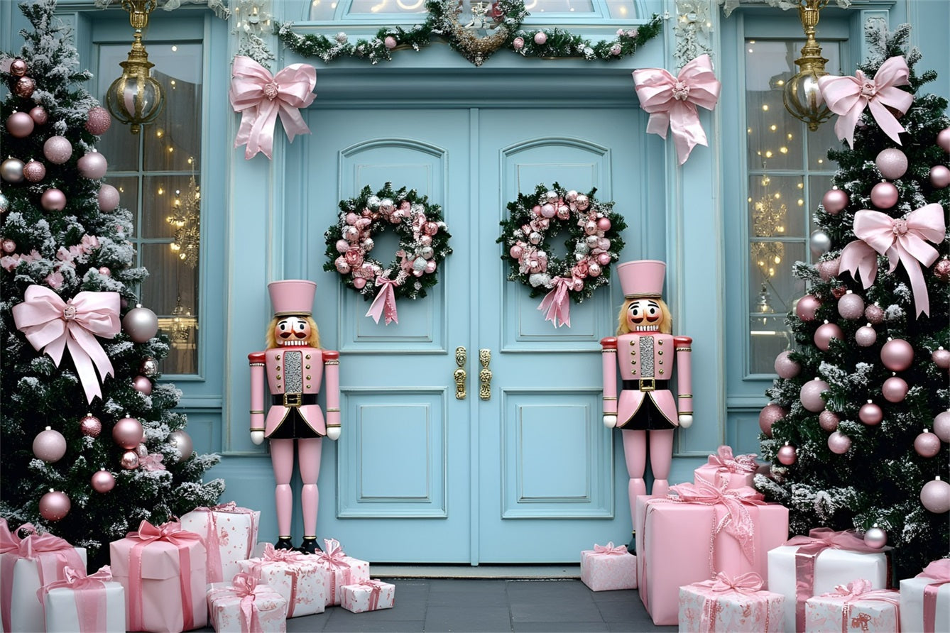 Nutcracker Backdrop Pink Nutcracker Soldiers Doorway Christmas Backdrops for Photography UK GQ58-24
