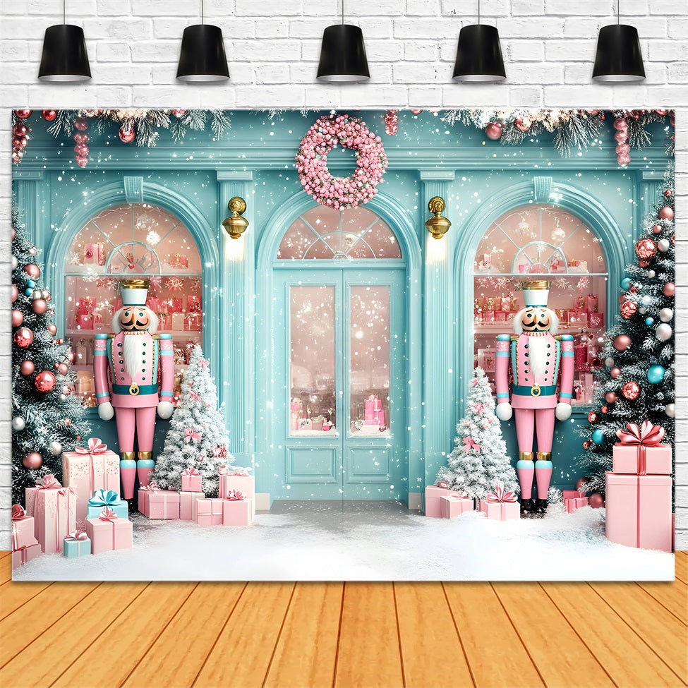 Nutcracker Backdrop Pastel Nutcracker Snowy Shopfront Christmas Backdrops for Photography UK GQ58-25