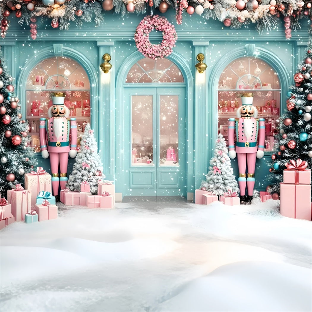 Nutcracker Backdrop Pastel Nutcracker Snowy Shopfront Christmas Backdrops for Photography UK GQ58-25