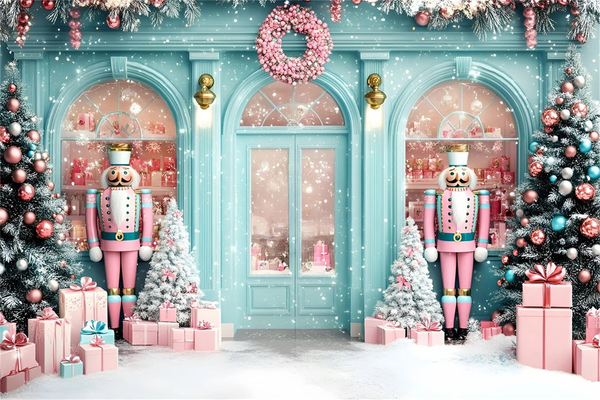 Nutcracker Backdrop Pastel Nutcracker Snowy Shopfront Christmas Backdrops for Photography UK GQ58-25