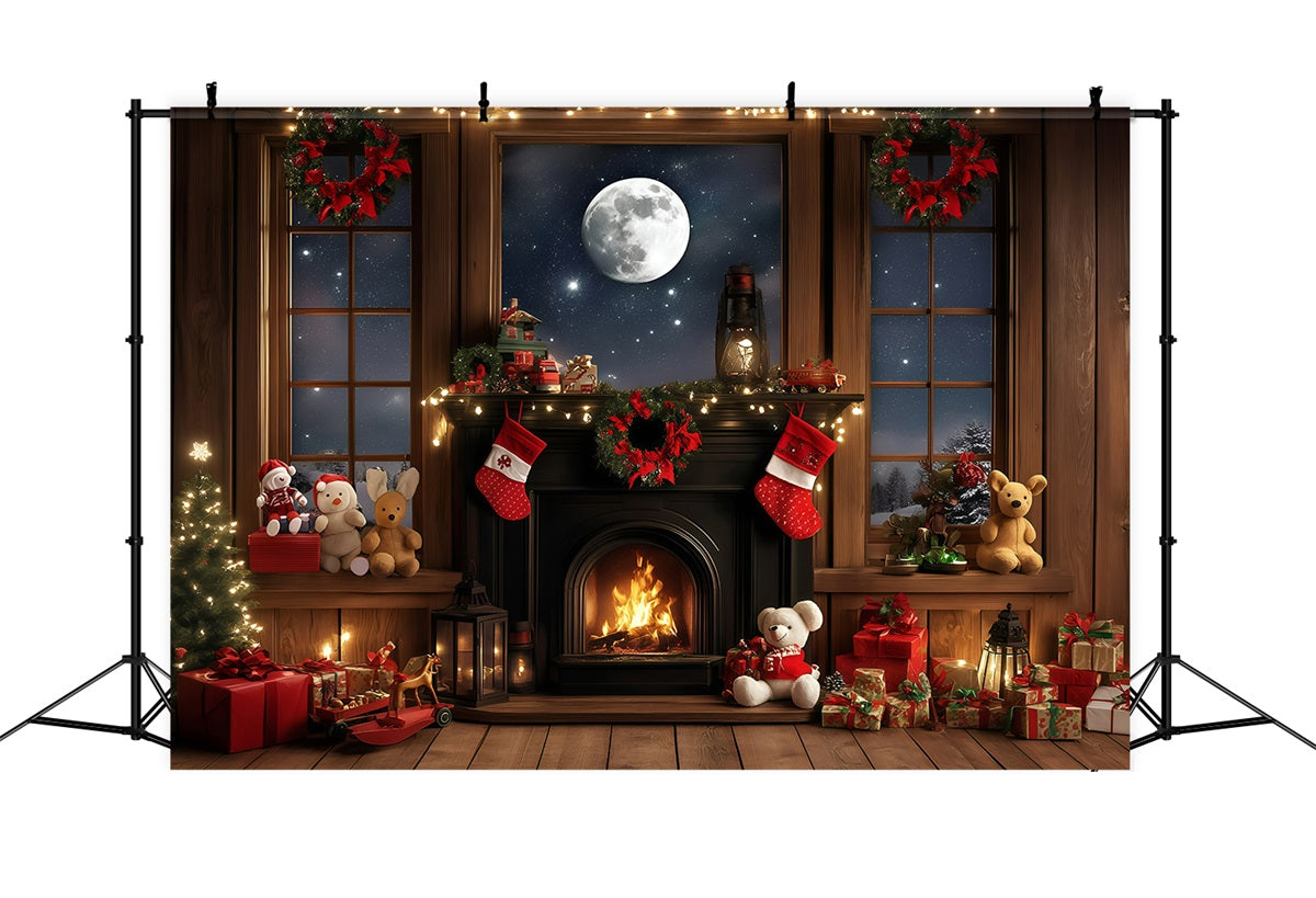 Holiday Photo Backdrop Full Moon Fireplace Cozy Christmas Christmas Backdrops 10x10 UK GQ58-36