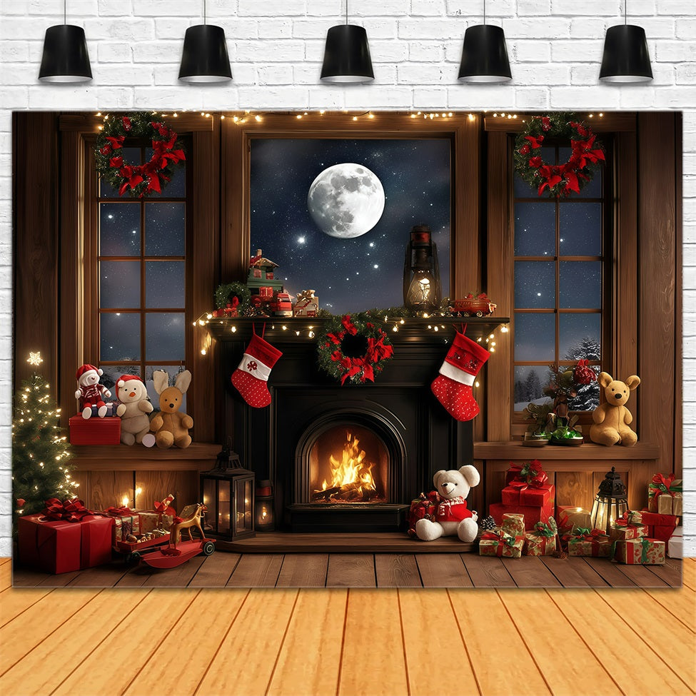 Holiday Photo Backdrop Full Moon Fireplace Cozy Christmas Christmas Backdrops 10x10 UK GQ58-36