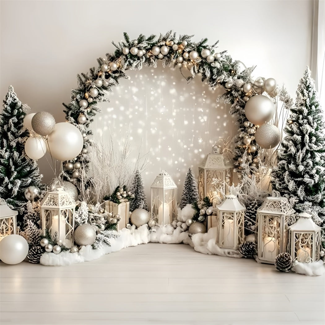 Holiday Photo Backdrop White Lantern Frosted Pine Garland Christmas Photography Backdrops UK GQ58-37