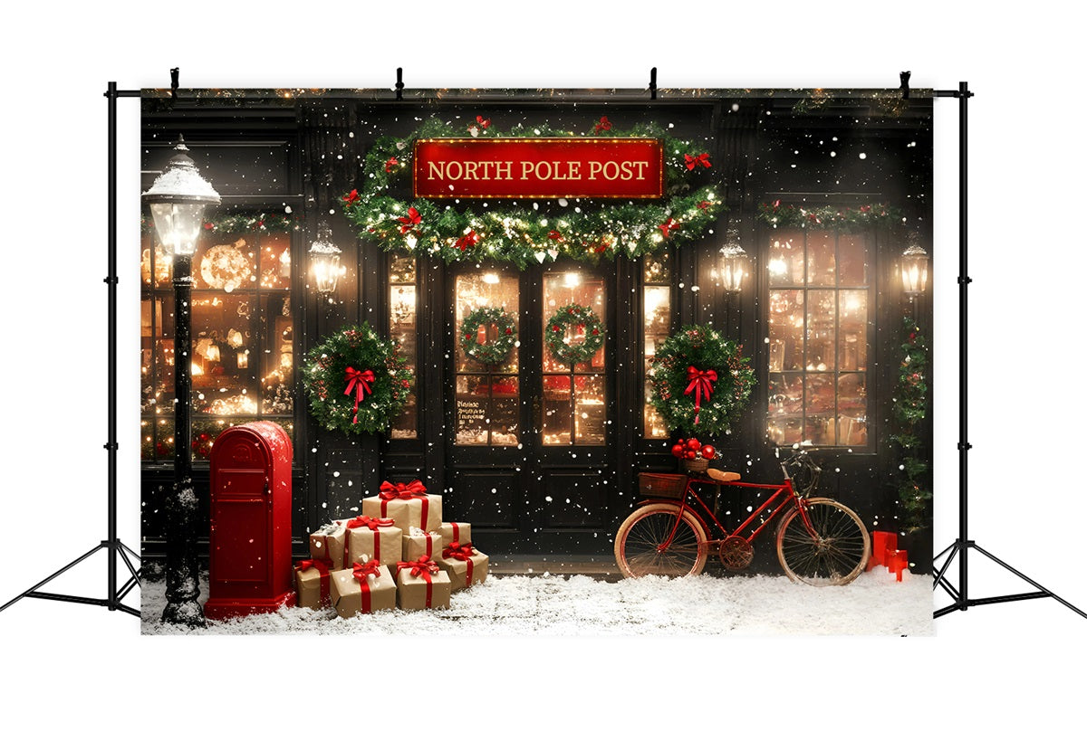 North Pole Backdrop Festive Post Office with Red Bicycle Backdrop Christmas UK GQ58-53