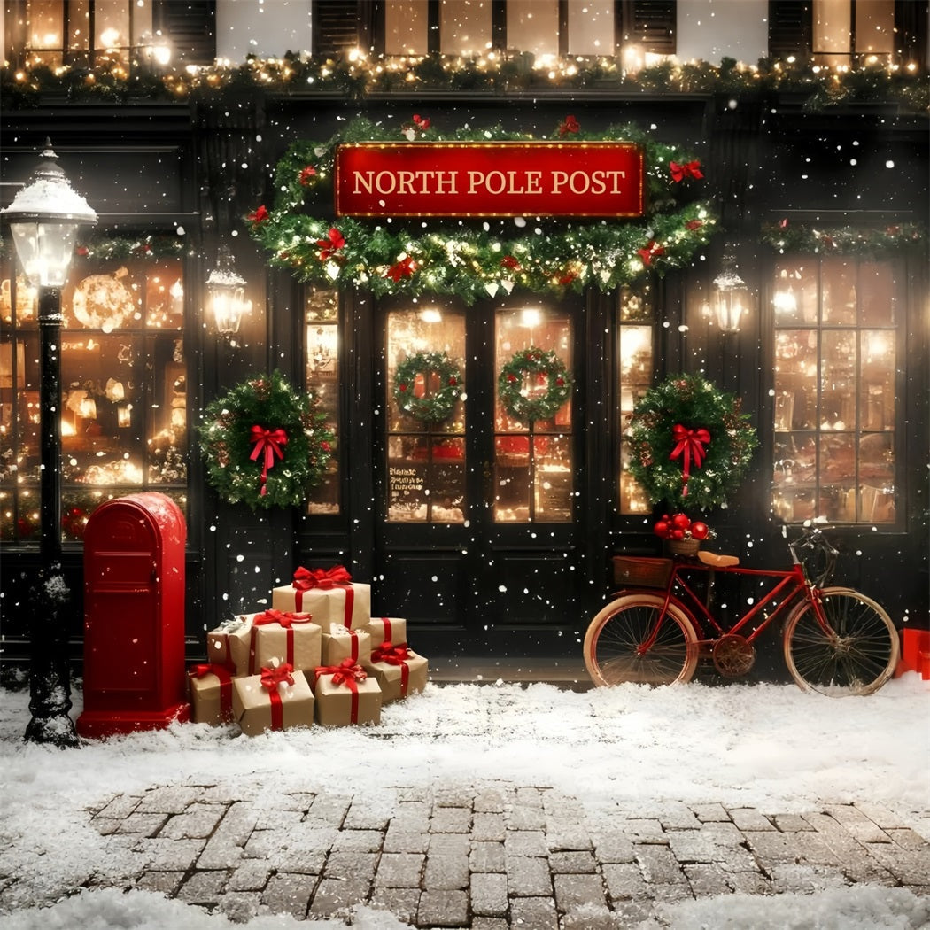 North Pole Backdrop Festive Post Office with Red Bicycle Backdrop Christmas UK GQ58-53
