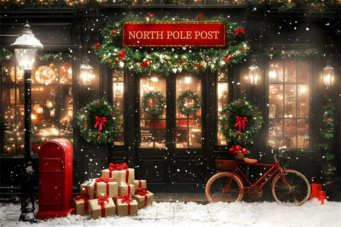 North Pole Backdrop Festive Post Office with Red Bicycle Backdrop Christmas UK GQ58-53