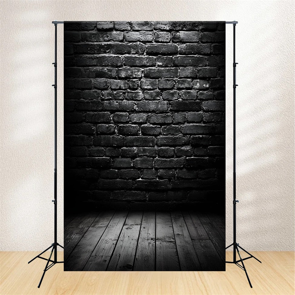 Dark Backdrop Dark Brick Wall with Wooden Floor Portrait Photography Backdrop UK GQ58-67