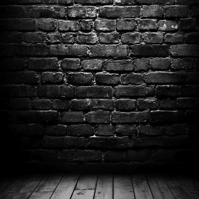 Dark Backdrop Dark Brick Wall with Wooden Floor Portrait Photography Backdrop UK GQ58-67