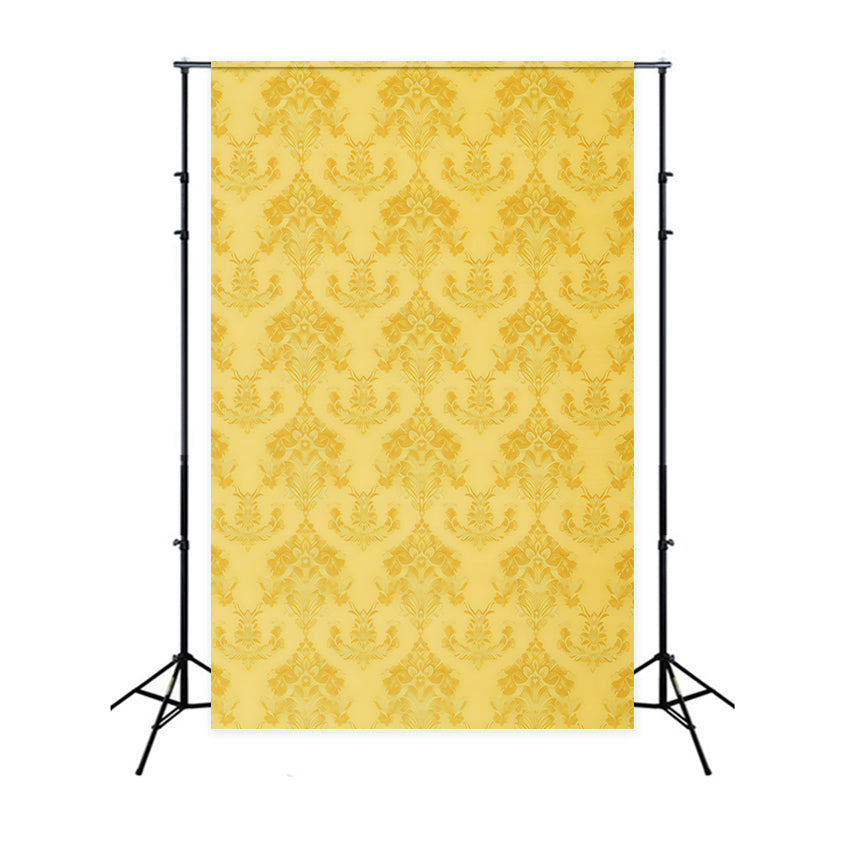 Yellow Backdrop Elegant Baroque Floral Damask Pattern Portrait Photography Background UK GQ58-74