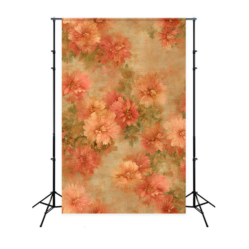 Orange Backdrop Vintage Autumn Floral Watercolor Pattern Photo Portrait Background UK GQ58-76