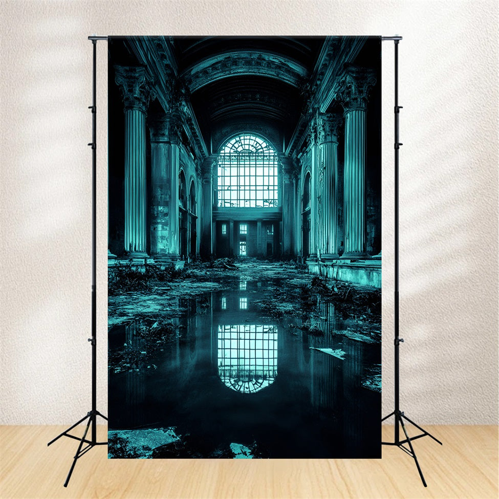 Grunge Backdrop Abandoned Grand Hall with Water Reflection professional Portrait Background UK GQ58-86