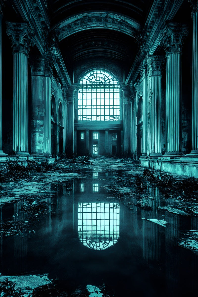 Grunge Backdrop Abandoned Grand Hall with Water Reflection professional Portrait Background UK GQ58-86